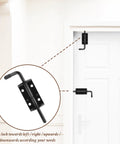 Quality Life 6in spring-loaded gate latch barrel bolt, solid steel, black, 2-pack mounted on white door