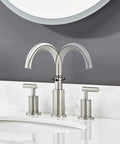 Three Hole Widespread Brushed Nickel Bathroom Faucet With Two Handles For 8 Inch Sink Vanity