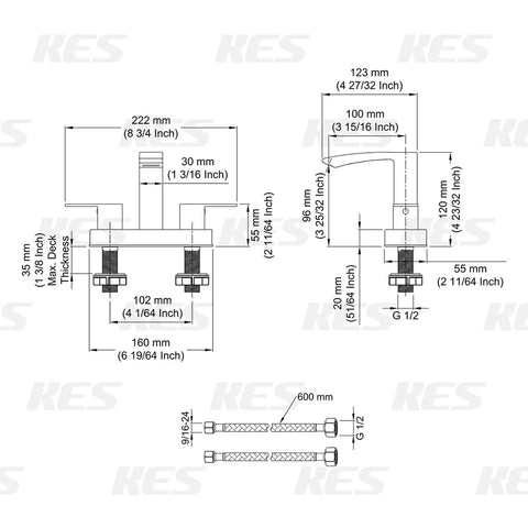 Technical diagram of 8 Inch Widespread Bathroom Faucet With Two Handles Matte Black Finish Dope Modern Look SUS304 Stainless Steel Waterfall Sink Faucet For 3 Hole Installation Rustproof Corrosion Resistant Durable Bath Vanity Accessory