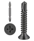 300 Pack Size 8 By One Inch Sheet Metal Self Tapping Screws Black Stainless Steel Flat Head Heavy Duty Self Drilling Fasteners Built Tough And Hella Strong Quick Job Site Kit with screw and driver