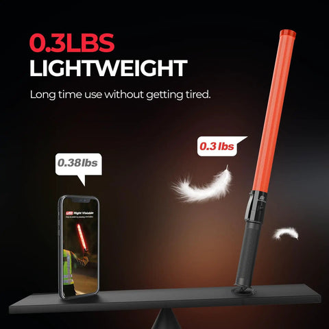 Two Pack 21 Inch LED Traffic Wands With Dual Flash Modes Bright Safety Light Baton showing 0.3 lbs lightweight feature