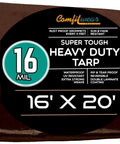 16 Mil Heavy Duty Tarp Cover For Car Boat Camping Tough As Nails All Weather Weatherproof Tear Proof Sun Fade Resistant 16x20 Brown