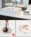 Close-up of 2 Pack Silicone Drain Hair Catchers For Bathroom And Kitchen, Easy Install Shower Sink Strainer Hair Stopper Protector
