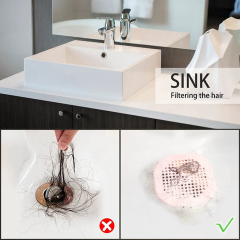 Close-up of 2 Pack Silicone Drain Hair Catchers For Bathroom And Kitchen, Easy Install Shower Sink Strainer Hair Stopper Protector