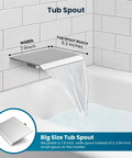 Wall-mounted 7.9-inch wide tub spout with 6.3-inch reach in polished chrome, from 10 Inch Rain Shower System With Rainfall Head Handheld Sprayer Waterfall Tub Spout Wall Mounted Mixer Rough In Valve And Trim Included 7.9 Inch Wide Spout Polished Chrome Finish High Flow 1.41 GPM Durable Brass Valve Easy Install