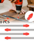 Front view: 20-piece tile drill bit set, 6 mm, cemented carbide with red tips for masonry and ceramic