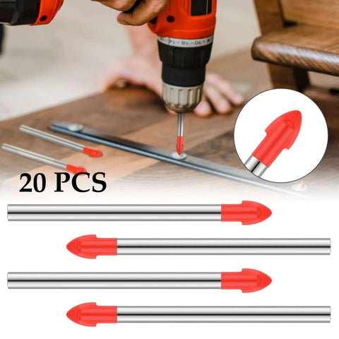 Front view: 20-piece tile drill bit set, 6 mm, cemented carbide with red tips for masonry and ceramic