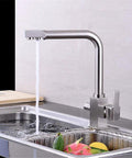Brushed el Kitchen Faucet with 360° SwivelDual Handle Drinking Water Filter TapDeck Mounted Sink Mixer3-Way Design for Home & Kitchen Use - Ausious Clouds LWX in a stainless steel kitchen setting.