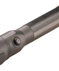 Stinger DS 425 Lumen 26000 Candela Rechargeable LED Flashlight with Dual Switches and AC Charger, black, side view showcasing design