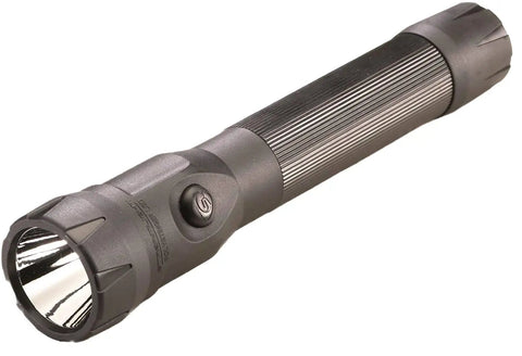 Stinger DS 425 Lumen 26000 Candela Rechargeable LED Flashlight with Dual Switches and AC Charger, black, side view showcasing design