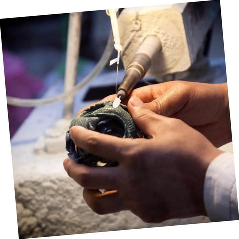 Polishing a green object with a rotary tool and 120 Pcs Wool Felt Polishing Wheel Set With Shank For Rotary Tools Buffing Wheels Kit.