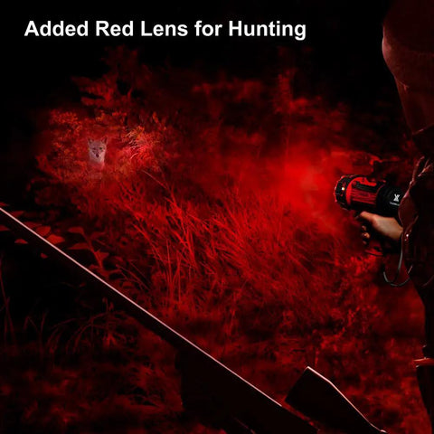 Rechargeable Spotlight Flashlight With 2 Million Lumen LED IP67 Waterproof Long Running Searchlight with red lens for hunting.