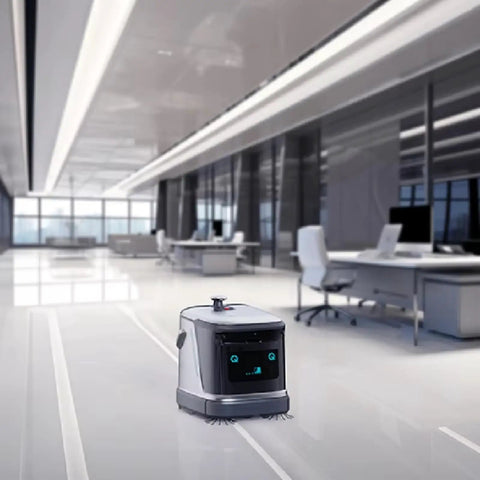 Industrial Cleaning Robot For Shopping Centers With Floor Mopping Intelligent Maintenance Alerts in modern office setting