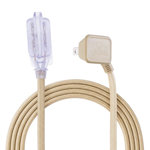 Designer Gold Fabric Extension Cord 9 Foot Length With 3 Polarized Outlets Right Angle Plug 125 Volt Patent Pending A Dope Way To Power More In Any Room