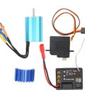 Smooth Operator Brushless Motor Esc Servo Combo With Upgraded Cooling System For Radio Control Cars features blue motor, servo, ESC, and cooling fins.