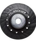 Front view of black plastic 4.5-inch sanding disc backing pad with 7/8-inch arbor.