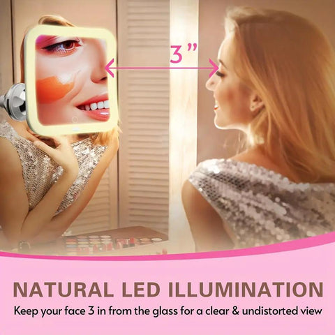 Woman using Game Changing 10X Magnifying Lighted Makeup Mirror With Natural Daylight LEDs, Portable Vanity in bathroom