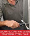 Person using Depth Gauge Rule With Hardened Steel Head for Accurate 0-6 Inch Readings on metal surface, showing tempered steel rule.