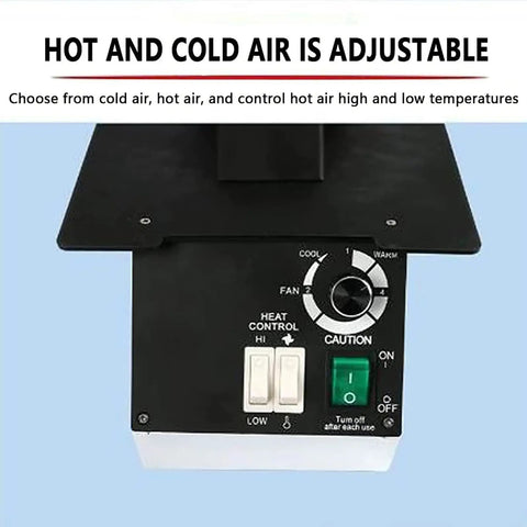 Adjustable control panel of Heavy Duty Eyeglasses Frame Heater with hot and cold air settings for lens repair and remelting.