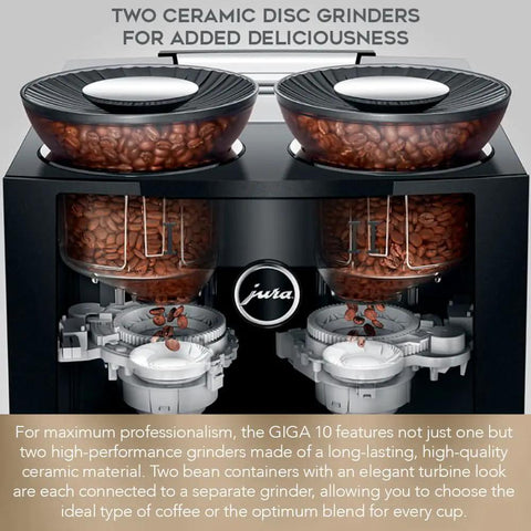 Top Shelf Automatic Espresso Machine Featuring Giant Interactive Touchscreen And Single Button Operation In Sleek Diamond Black Finish Includes Complete Gear Bundle For Serious Home Brewers Who Want Fire with two ceramic disc grinders and espresso bean containers.