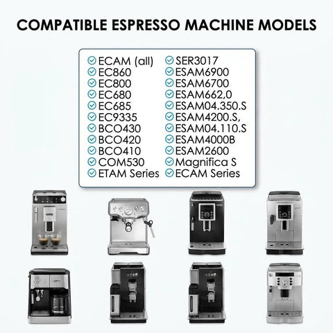 Image showing compatible espresso machine models for Pack Of 2 Water Filters For Automatic Espresso Machines DeLonghi.