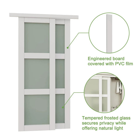 60 Inch By 80 Inch Sliding Closet Door Set With Double 31 Inch Panels 5 Lite Frosted Glass 4mm Tempered Glass Primed And Paintable White Surface