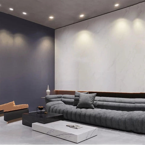 Top Shelf Six Pack Adjustable Recessed Ceiling Lights With 20 Degree Tilting For Hassle Free Retrofit Installation In Living Rooms Using Sleek Aluminum Housing Delivers Crisp Glow At Five Eight Twelve Or Eighteen Watts To Fix Your Home Look Today, illuminating a modern living room with stylish decor.