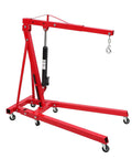 Pro 2 Ton Hydraulic Engine Hoist 4400 Lb Folding Shop Crane with adjustable boom and dual wheel casters in red color.
