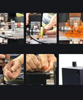 Mini 110-220V Dual Motor Lathe For Drilling And Grinding shown in use with hands adjusting components for woodworking projects.