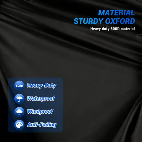 All-Weather 3 Wheel Trike Cover For Electric Bikes, Beefy Built-To-Last 600D Oxford Fabric With Reflective Strip, Tough All-Season Protection For Roadtrike And Similar E-Trikes, Windproof And Tear-Resistant Black, close-up of 600D Oxford fabric
