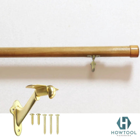 3 Pack Wooden Stair Handrail Brackets Champagne Brass Finish, Low Profile Wall Mount Supports For Stair Rails, Durable Die Cast Construction, Easy Install Kit With Mounting Hardware Included - bracket and screws
