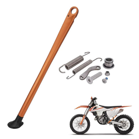 Beefy CNC Aluminum Dirt Bike Kickstand With Springs For XCF EXC EXC F XC XC W XCF W Six Days XC W Six Days TPI FE FX TE 125 250 350 450 500 2017 2022 Orange, shown with springs and dirt bike