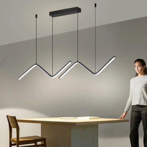 Linear LED Chandelier With Remote Dimmable 35.4 Inch Tunable 3000K-6000K Black Fixture above dining table