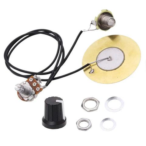 Plug And Play Ready Piezo Pickup Wiring Kit With 50mm Transducer, Prewired Amplifier, And 6.35mm Output Jack For Cigar Box Guitars