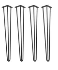 Black Thickened Hairpin Table Legs With Adjustable Height, Rock Solid Iron Furniture Replacement Legs, Firmly Welded For Dining And Coffee Tables, No Wobble Floor Friendly Setup, four legs in a set with triangular tops.