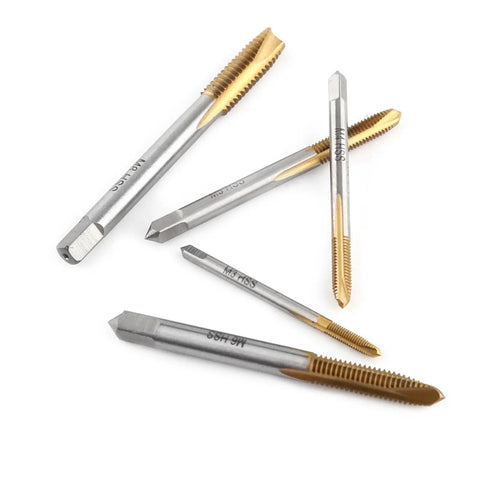 Grab This Premium M8 Metric HSS Thread Tap Kit With Forward Chip Ejection And Hard Coating For Rugged Repair Jobs And Serious Cutting Tasks That Need Top Tier Durability And Precision In Every Single Screw Operation. five-piece HSS tap set on white