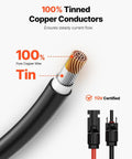 Close-up of 10 AWG Solar Panel Extension Cable 6mm² PV Wire With Waterproof MC4 Connectors showing tinned copper conductors
