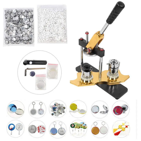25 Millimeter Button Making Press With Grippy Handle And Smooth Rotary Action Including Three Durable Aluminum Molds Plus One Thousand Pieces Hardware Bundle Zero Hassle Setup Ready To Roll Right Out Of The Box