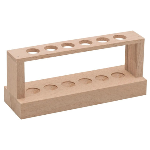 Small Wooden Test Tube Rack For Six 15mm Tubes 6 Inch Long 2.7 Inch Tall Unfinished Oak Construction Economy Lab Rack