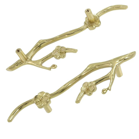 Brass Flower Branch Cabinet Handles Set Left And Right With Screws For Dressers Cabinets Wardrobes Drawers And Doors