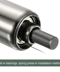 Heavy Duty Stainless Steel Conveyor Roller Replacement For Warehouses Factories And Logistics With Butter Smooth Glide Design showing bearings and spring mount.