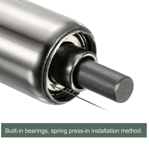 Heavy Duty Stainless Steel Conveyor Roller Replacement For Warehouses Factories And Logistics With Butter Smooth Glide Design showing bearings and spring mount.