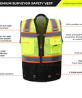 Kickass High Visibility Safety Vest For Women featuring extra thick reflective silver stripes, six pockets, and breathable mesh fabric.