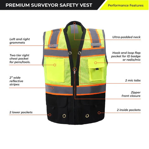 Kickass High Visibility Safety Vest For Women featuring extra thick reflective silver stripes, six pockets, and breathable mesh fabric.