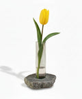 Rock Solid Bloom Bud Vase With Heavy Granite Base And Glass Flower Holder showcasing tulip with no tip stability