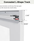 Concealed L-Shape track detail for 36 by 84 Inch Concealed Sliding Barn Door Featuring Frosted Glass Panels and Hidden Hardware.
