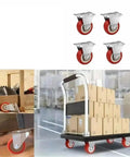 8 Piece One Point Five Inch Heavy Duty Furniture Caster Wheels With Smooth Rolling Pvc Rubber Tires And Secure Locking Brakes on a cart and toolbox.