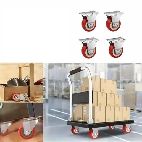 8 Piece One Point Five Inch Heavy Duty Furniture Caster Wheels With Smooth Rolling Pvc Rubber Tires And Secure Locking Brakes on a cart and toolbox.