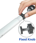 Close-up of adjustable white sliding glass door security bar with fixed knob, part of Two Pack Sliding Glass Door Security Bar Adjustable White Updated Model Fits 16.5 To 51 Inches For Home Safety And Childproofing
