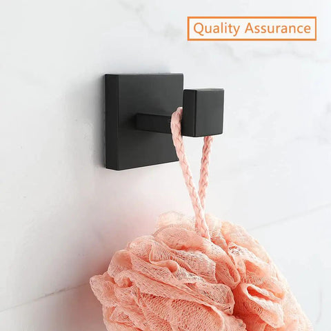 Heavy Duty Stainless Steel Wall Hooks Set, Matte Black Towel Robe Hangers For Bathroom, Ultra Durable Door Hanger with loofah